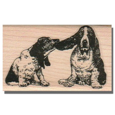 Wood Rubber Stamp, Basset Hound Pair, Dog Stamp, Animal,Dogs,Sitting,Pet,Crafts