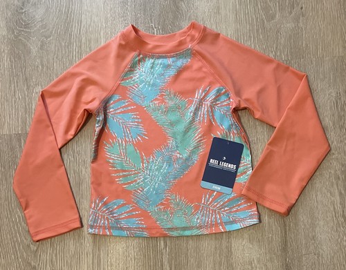 Reel Legends Girls 6 Small Rash guard swim long sleeved top Coral / Palm NWT