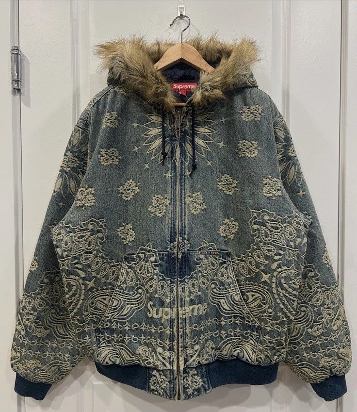 Supreme SS25 Bandana Jaquard Denim Hooded Work Jacket Size Large NWT