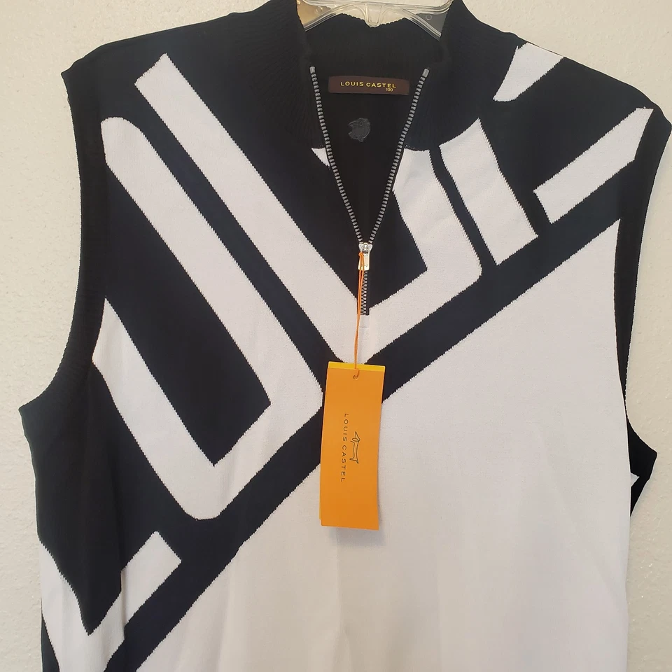 Louis Castel Vest Mens 100 Black White Performance Golf Casual Quarter Zip New M - Image 4 of 4