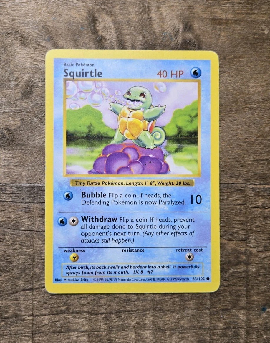 1999 Pokémon TCG - Squirtle - Base Set - Shadowless - MP - 63/102