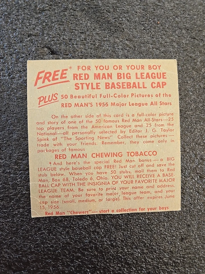 Red Man Tobacco All-Star Team 1955 - Serie de la Liga Americana Mickey Vernon #12 Foto 3 de 3