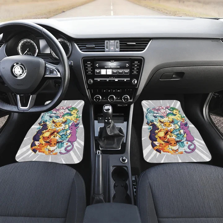 PKM Anime Car Floor Mats - Eevee Full Evolution Doodle Style Car Accessories
