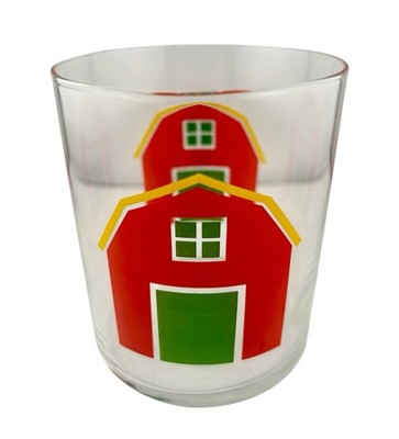 Vintage 1982 Marimekko Farm Juice Glasses Set of 4 Barn House Buildings