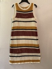Nine West Knit Dress Striped Lined Sleeveless Knee Length Sz L Warm Colors