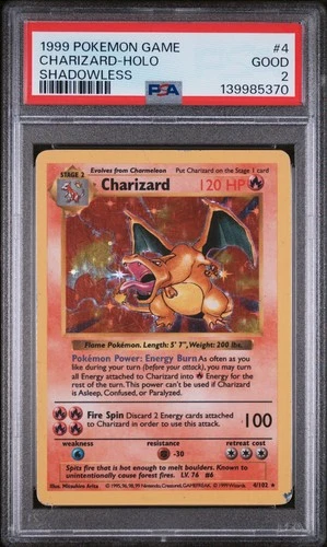 1999 Pokemon Base Set Shadowless #4 Charizard-Holo PSA 2