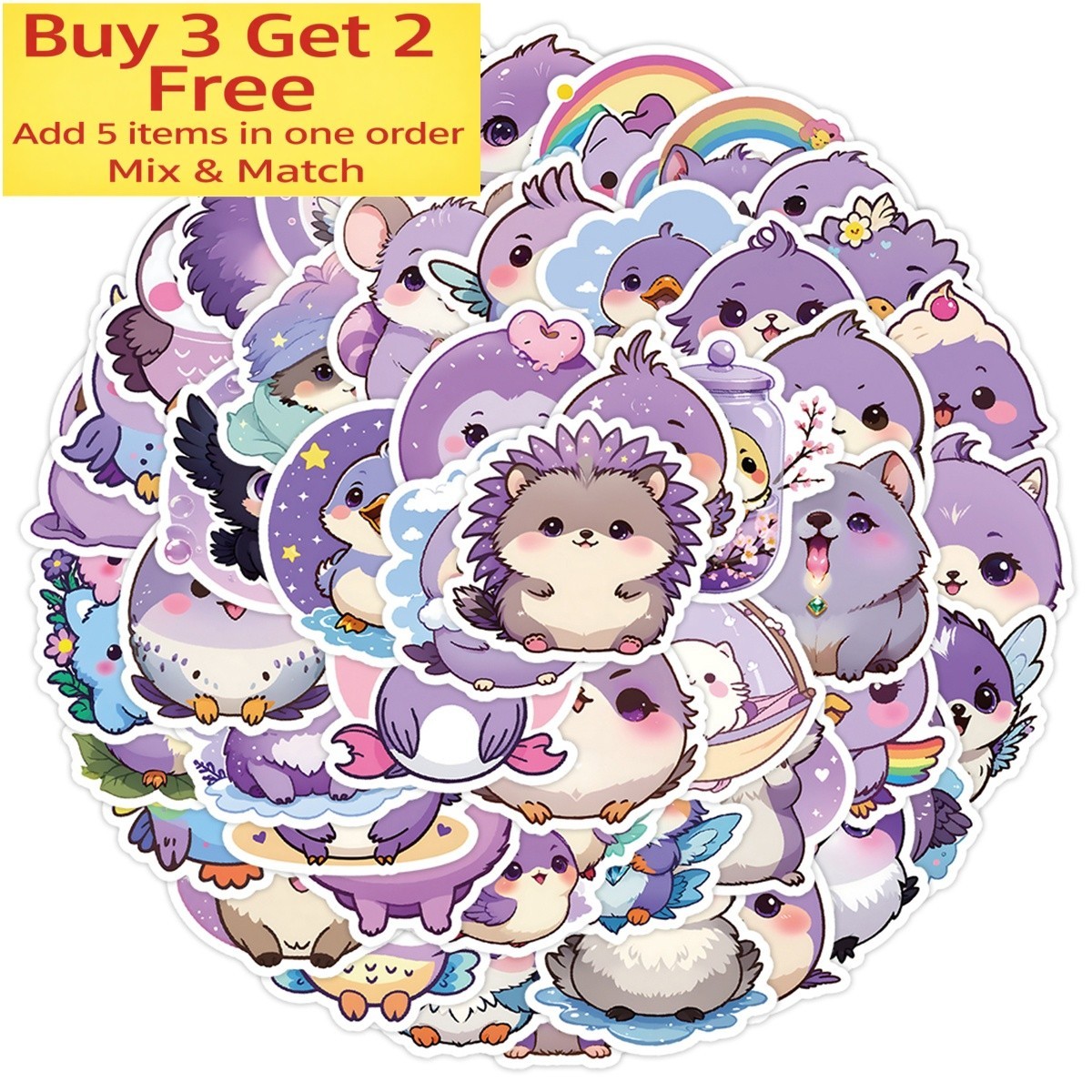 50pcs Waterproof Stickers Purple Animal Luggage Car Phone La