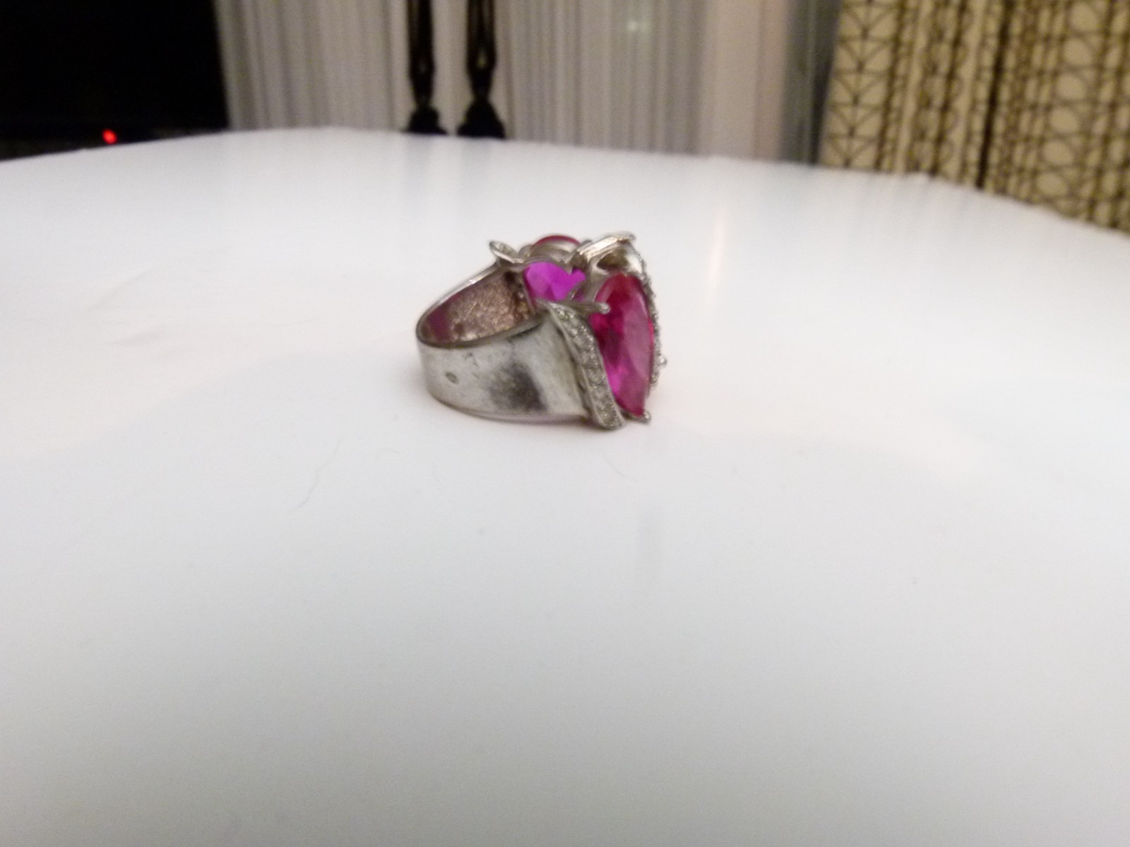 STATEMENT DRESS RING 3 LARGE RUBY STYLE STONES BA… - image 2