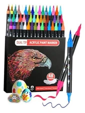 Acrylic Paint Markers, Dual Tip Acrylic Paint Pens with Brush and 48 Colors