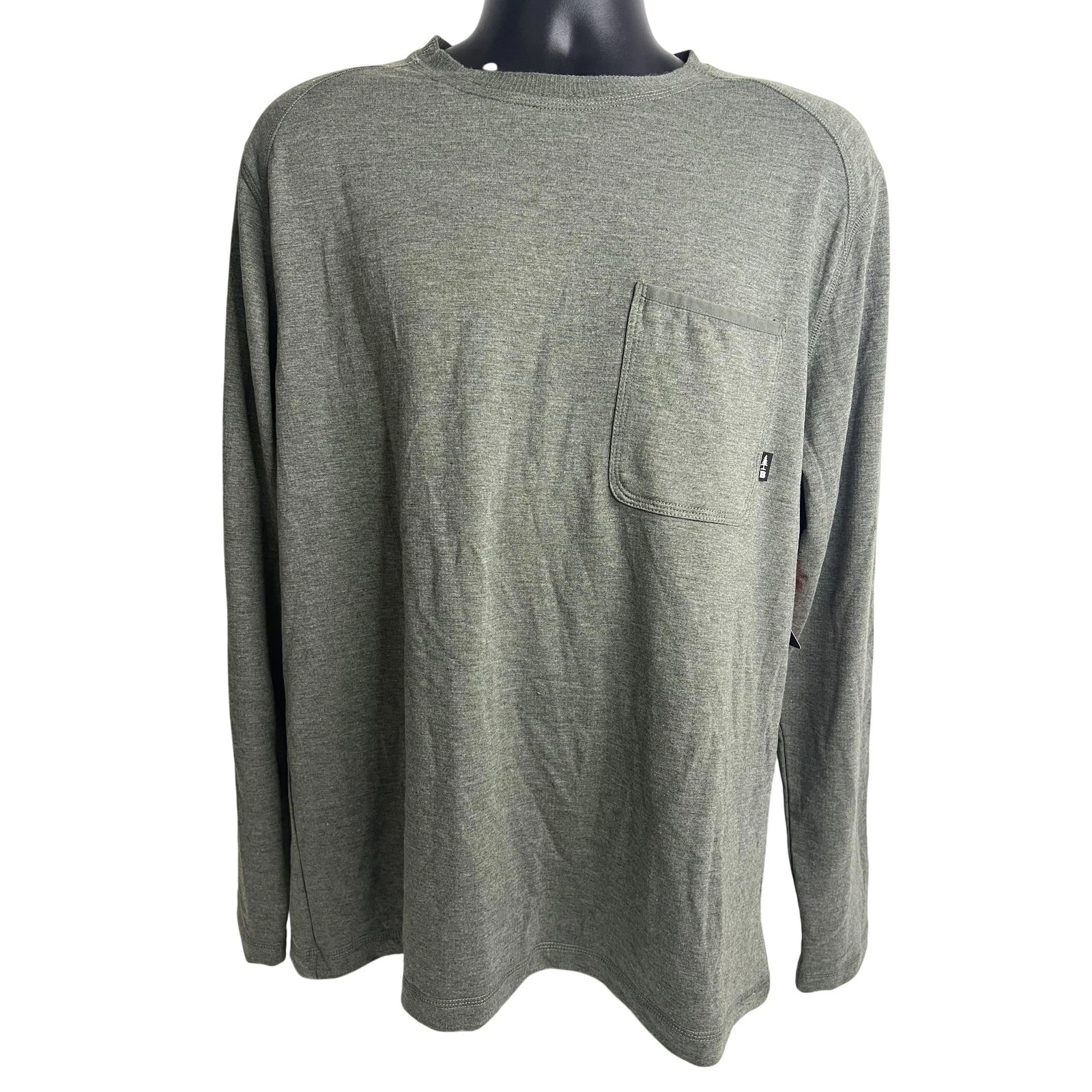 Bass Outdoor Shirt Mens Large Green Long Sleeve LS Utili-Tee Pocket Crewneck