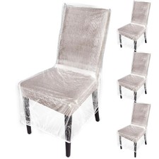 4 Pack Plastic Dining Chair Covers ONLY Clear Slipcovers Waterproof Seat