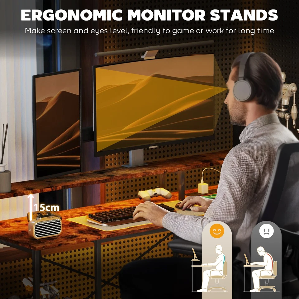 HOMCOM L Shaped Gaming Desk w/ LED Lights and Power Outlets for Small Space - Image 4 of 4