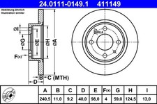 2x Bremsscheibe ATE 24.0111-0149.1 für 145 146 ALFA 155 33 Sportwagon 930 16V