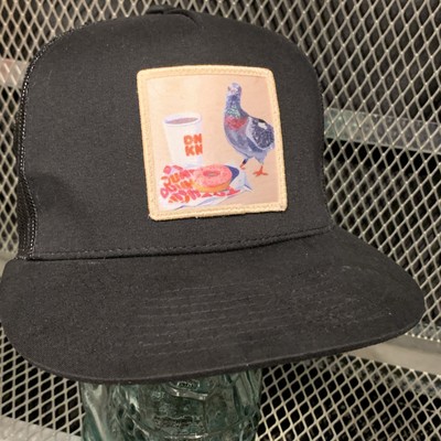 FLYN Trucker Pigeon w Coffee & Dunks Dunkin Donuts Hat Black SUPER COOL