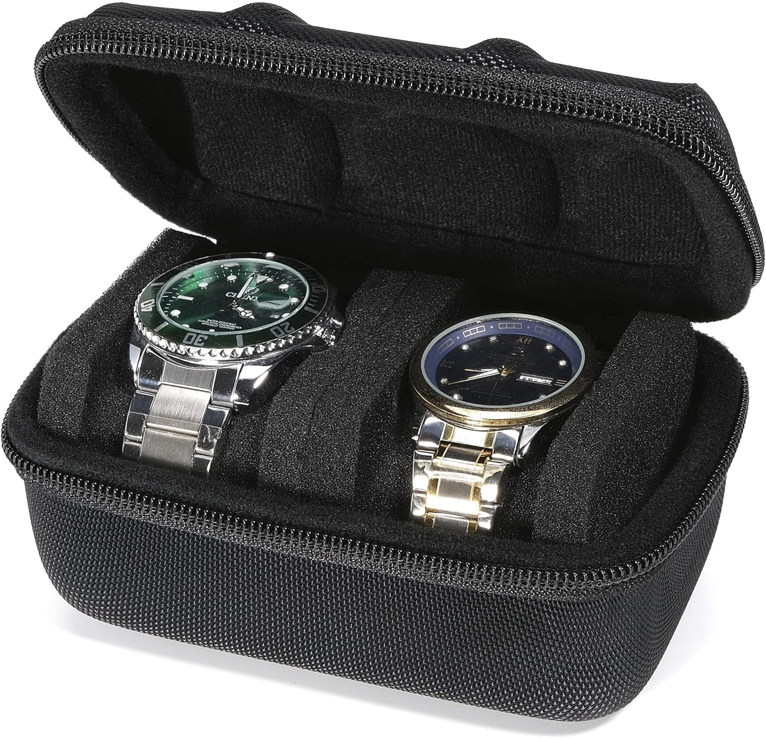Hard Compact 2-Slot Watch Roll Case with Soft Padded Portable Holder and Organizer