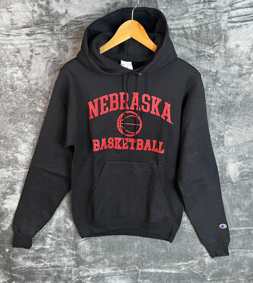 Champion Nebraska Basketball Hoodie schwarz Spellout Logo XS Herren neu mit Etikett Extra Small