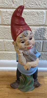 Vintage Heissner West Germany 14  Hard Rubber Painted Garden Gnome acrylic eyes