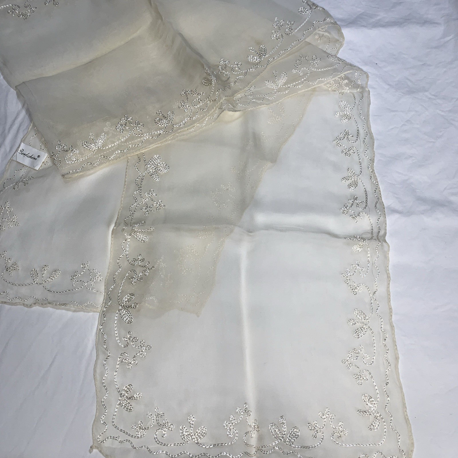 Neck Scarf Ivory Sheer Embroidered Border Design Rayon 55x10