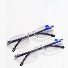 Mens Rectangular Rimless Blue Light Blocking Reading Glasses Unisex Readers