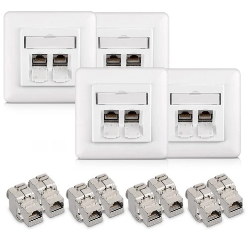 8x Keystone Dose 4x Modul Set CAT 6A Kabel 10Gibt/s geschirmt RJ45 Snap In
