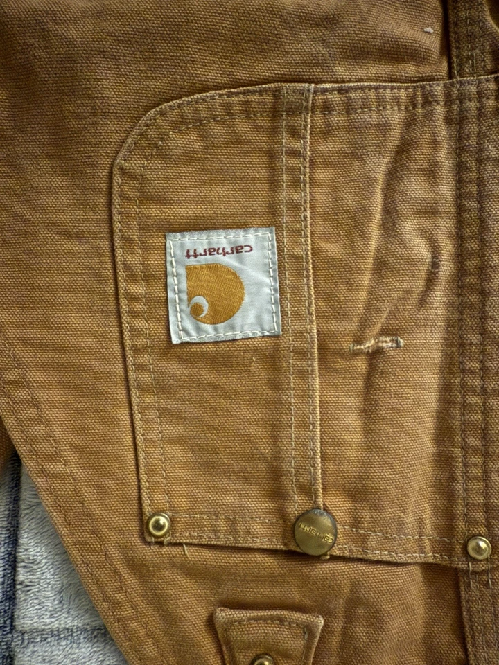 Mono con tirantes Carhartt R01 BRN Duck doble rodilla sin forro 36X34 hecho en EE. UU. Foto 2 de 4