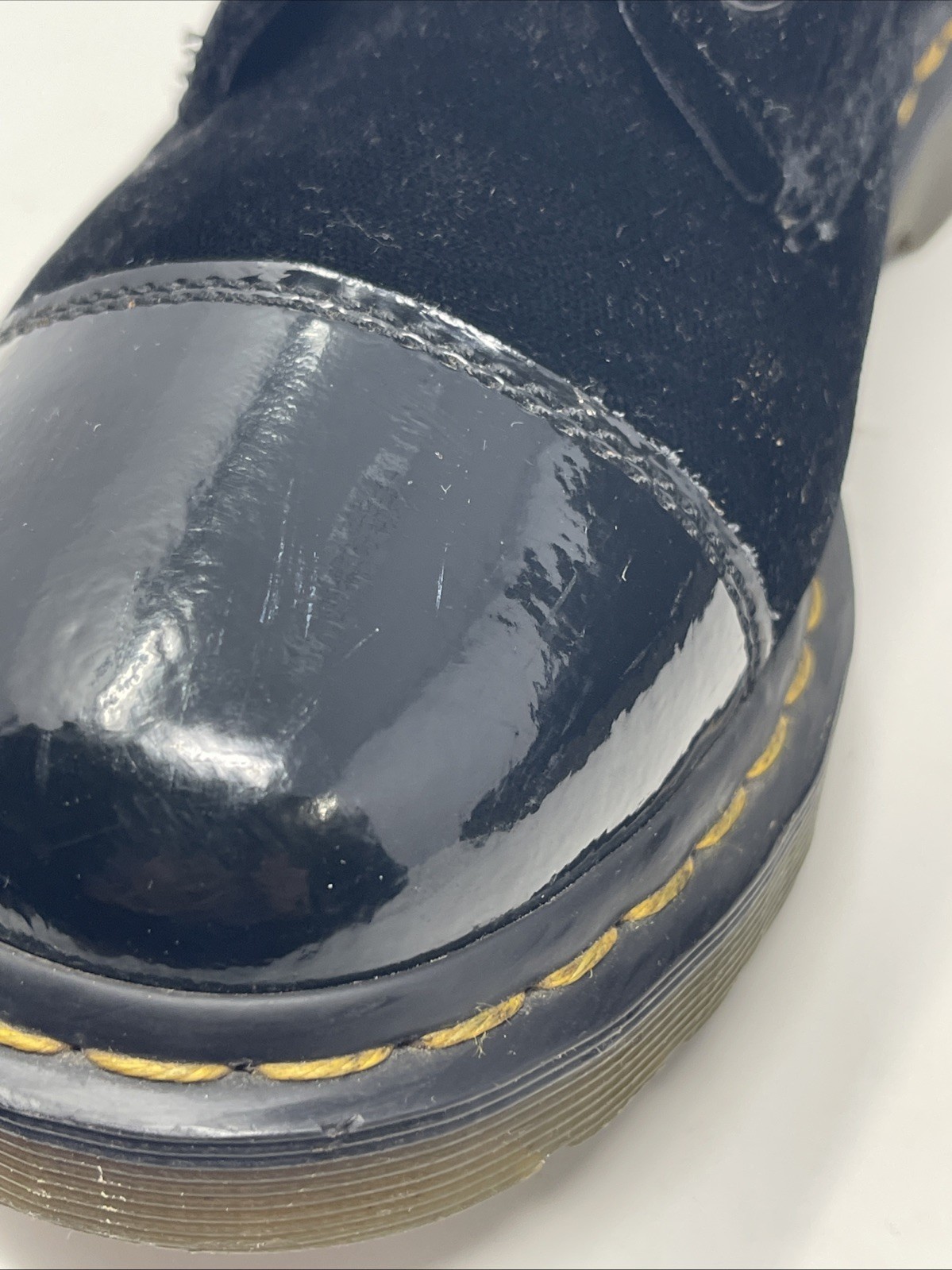 Doc Dr Martens Gracie Black Velvet & Patent Leather Combat Boots Women's Size 7 thumbnail 4