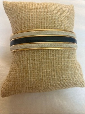 Loewe Black and Off White Leather Cuff Bracelet