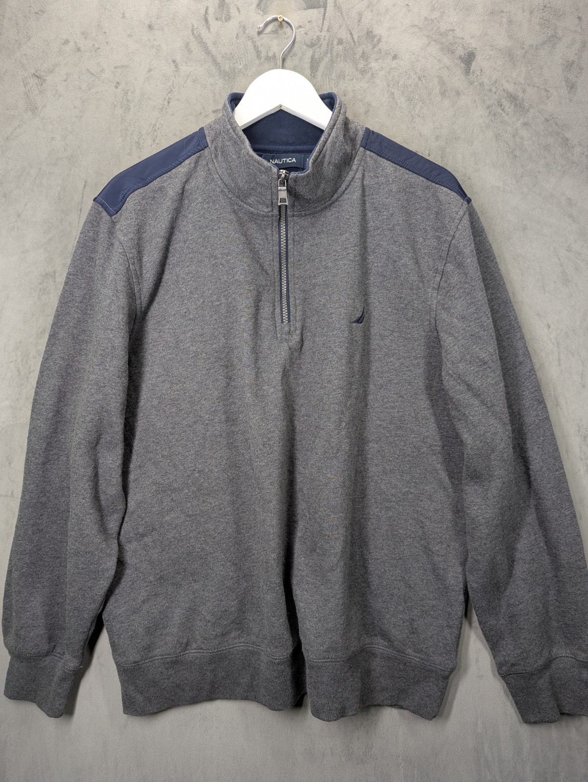 Nautica Quarter Zip Sweatshirt Men XL Softshell Upper Back Grey Blue Long Sleeve