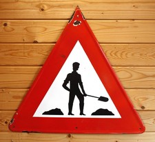 VINTAGE 66cm Belgian Road Sign - Roadworks Sign Wall Sign Transport Retro Metal