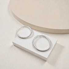 50-Pck Silver Crystal Hoop Earrings 18K White Gold Plated Stainless Steel Stones