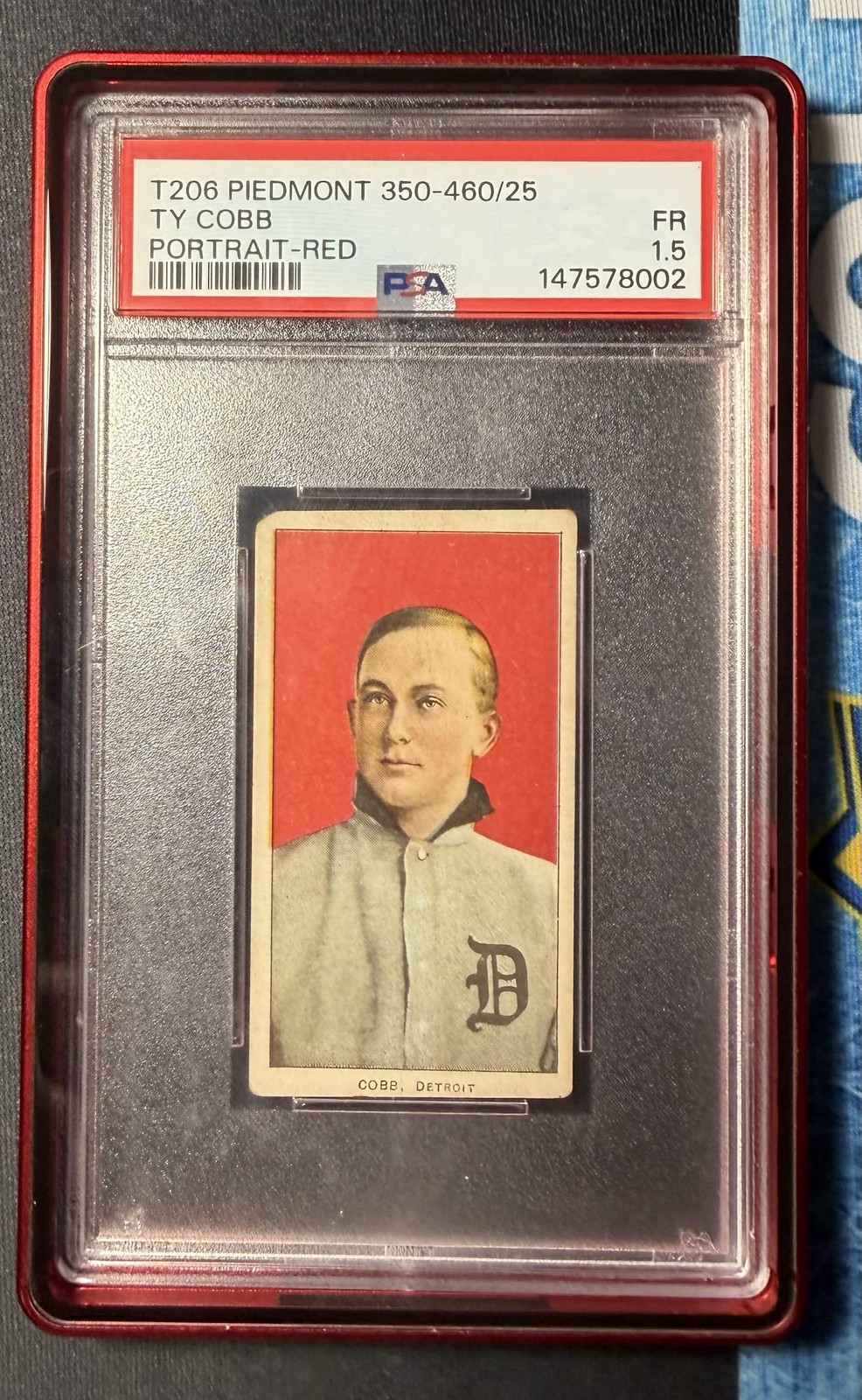 TY COBB T206 RED PORTRAIT PIEDMONT 350-460/25 PSA 1.5 FAIR JUST GRADED NEW CERT