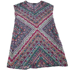 Tolani Dress Womens Small Geometric Boho Short Sleeve India Shift Mini