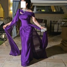 Customized Formal Dark Purple Chiffon Ribbons Evening Dress Sheath Floor Length