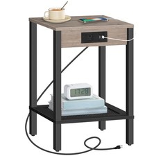 Side Table with Charging Station, End Table with USB Ports and Outlet, Nights...