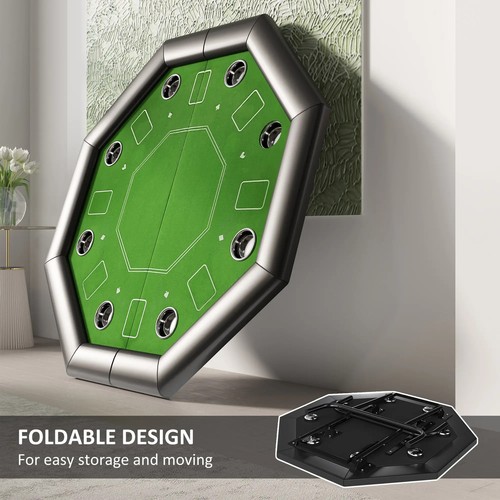 Poker Table 8 Player Folding Portable Octagon Blackjack Stainless Cup Holders - Picture 4 of 12