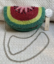 Studio 12 Beaded Watermelon Fruit Crossbody Bag Chain Strap Silver Hardware NWT