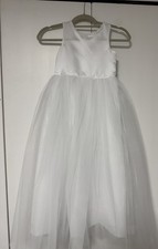 White Satin Tulle Girls' Dress with Bow  Pearl Detail, Flower Girl, Communion