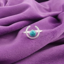 925 Silver Natural Blue Turquoise Mother Promise Band Ring Jewelry Size All Size