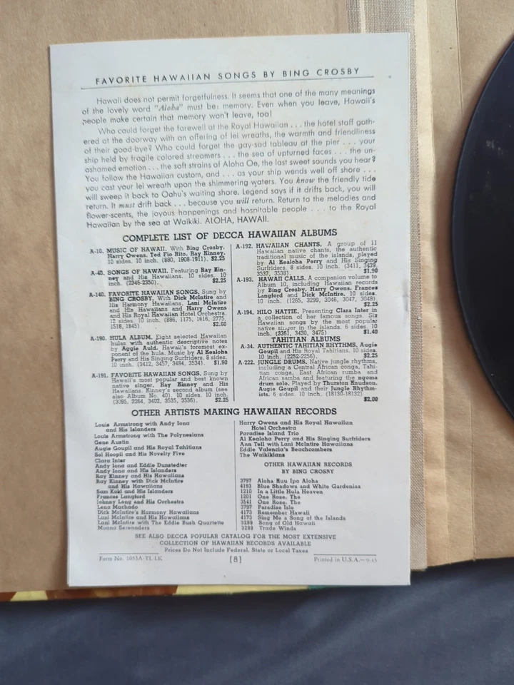 Bing Crosby In An Album of Favorite Hawaiian Songs Vinyl LP 6 Record Set No 3 - Imagem 3 de 4