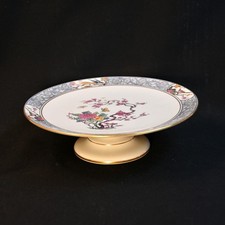 Lenox Pedestal Compote Bowl Stand Ming Tree of Life Birds Floral Blue Gold 1929