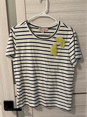 Philosophy Republic Clothing Tee T-Shirt Beaded Lemons Cream Black Stripe Small