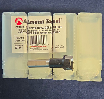 Amana Tool Carbide Tipped Hinge Boring Bit R/H 25mm x 57mm MPN 203251