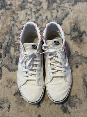 Vans Sk8-Hi Flowers True White Red Poppy Floral Print Canvas Sneakers Womens 9.5