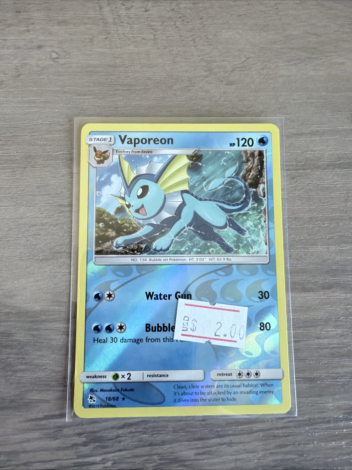 Vaporeon 18/68 Reverse Holo Pokemon Hidden Fates - NM