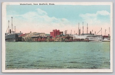New Bedford MA Waterfront Postcard Morris Berman ''New Process-Chrom'' J1187