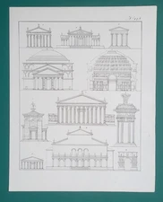 ARCHITECTURE Greek Roman Temples Pantheon Janus Jupiter Wind Tower - 1828 Print