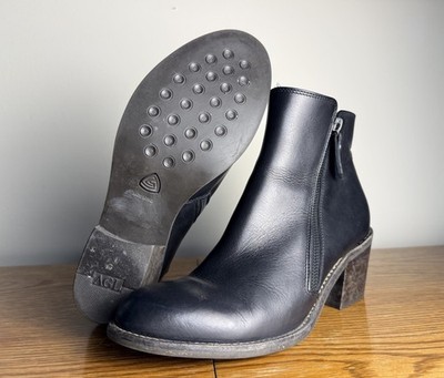 AGL Attilio Giusti Leombruni Black Leather Ankle Boots Block Heel Size 39 8.5-9