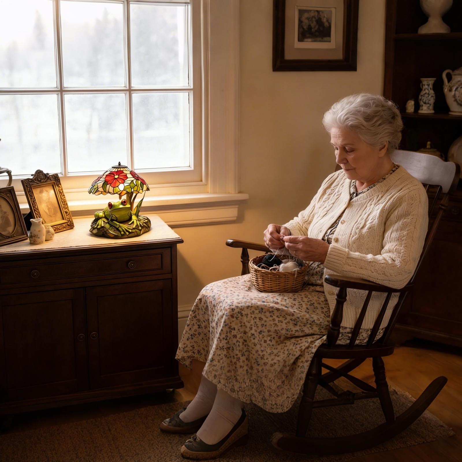 Frog & Flower Stained LED Reading Light Table Lamp For Nightstand Decor