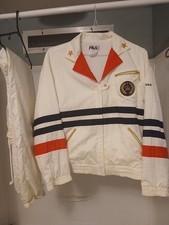 FILA Sport Tracksuit VTG Size 8 Windbreaker  Pants White Yellow Lined Jogger