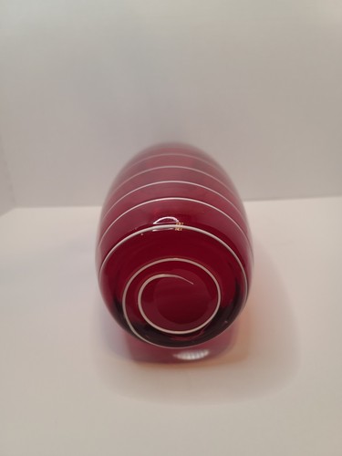 "Grande vaso vetro arte vintage rosso con fili a spirale bianchi 14" - Foto 5 di 5